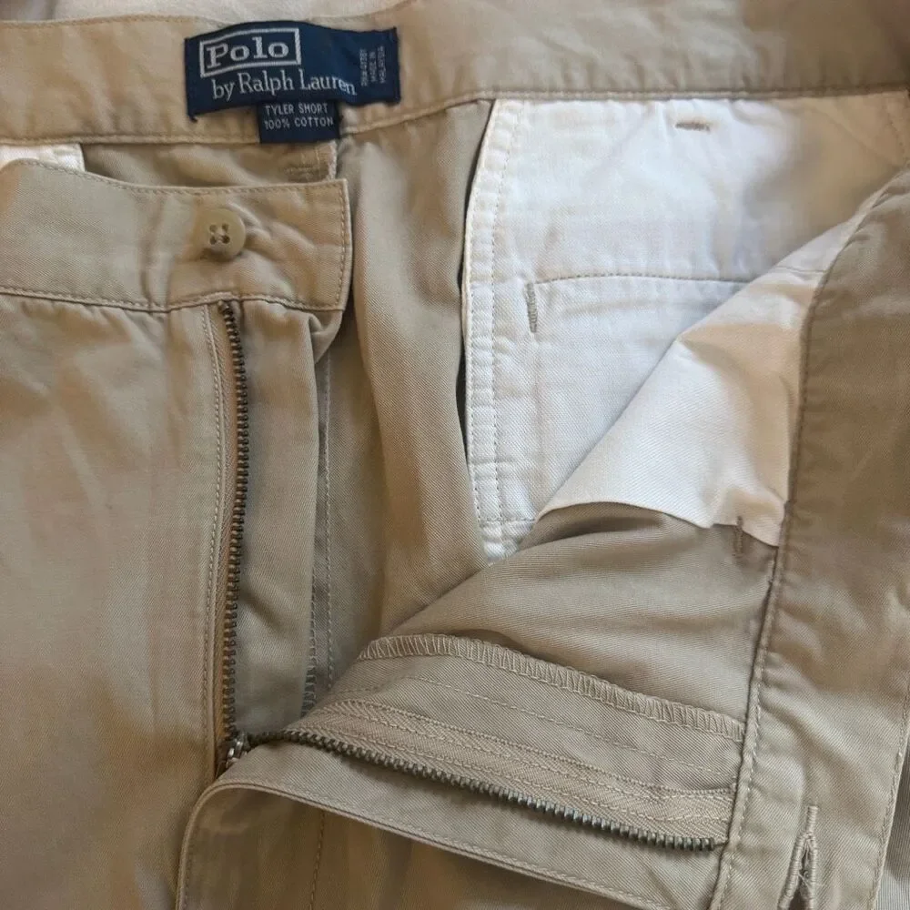 Polo Ralph Lauren Shorts Men's 38 Beige Chino Pleated Outdoors Cotton - Picture 11 of 11